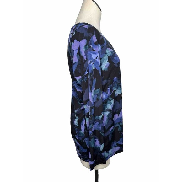 ✅SOLD SUSAN GRAVER Blue Purple Floral Top Liquid Knit Blouse QVC Size Small - Picture 6 of 12